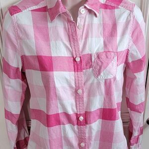 American Eagle Pink Plaid Long Sleeve Cotton Button-down Shirt Size 2